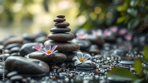 background of spa stones and flowers