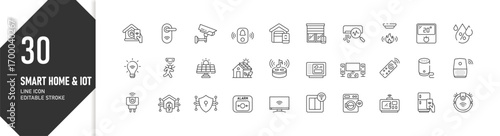 Smart Home and IoT Icons: Line Icon Set, Editable Stroke