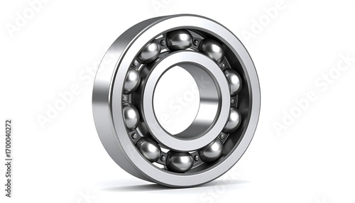 A metallic ball bearing is displayed against a plain white background.