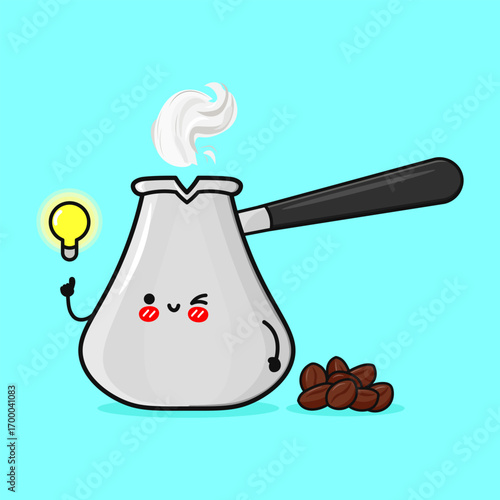 Cute coffee pot with a bright idea.