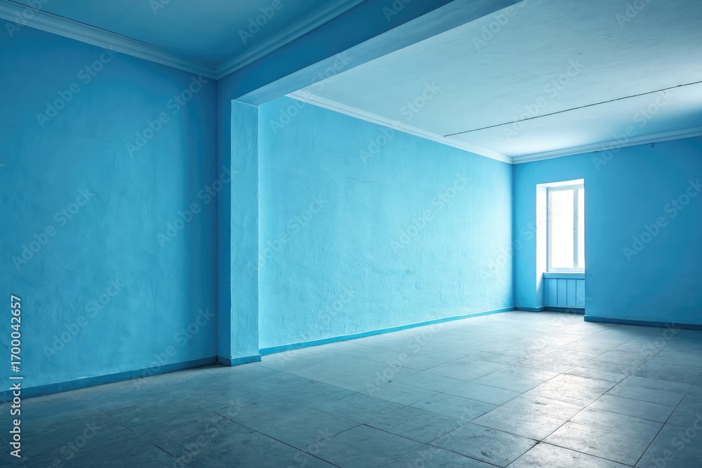 Obraz premium Empty Blue Room With Large Window and Minimalistic Design
