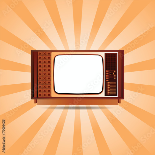 An old vintage illustration tv television with a blank screen and isolated on a retro background