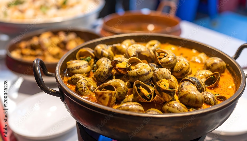 Fototapeta premium Cooked snails in a warm pan