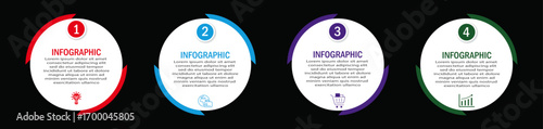 Business process timeline visualization with circular white diagram | 3 steps infographic modern 90 degree two side border for corporate background for presentation, chart with black background