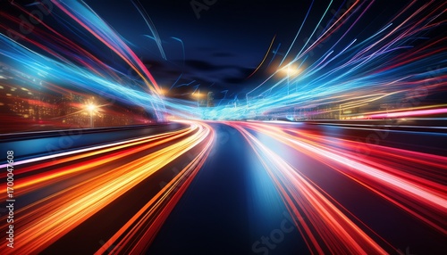 a stunning image of car motion trails speed light streaks background with blurred fast moving light effect racing cars dynamic flash effects city road with long exposure night