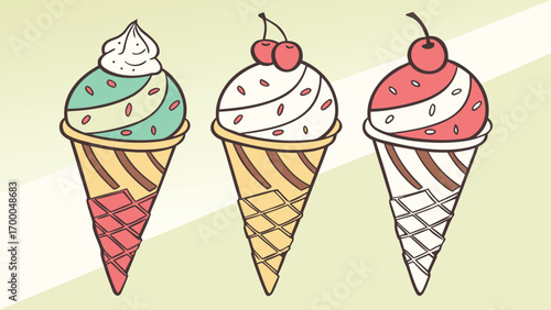 ice cream cones collection vector illustration