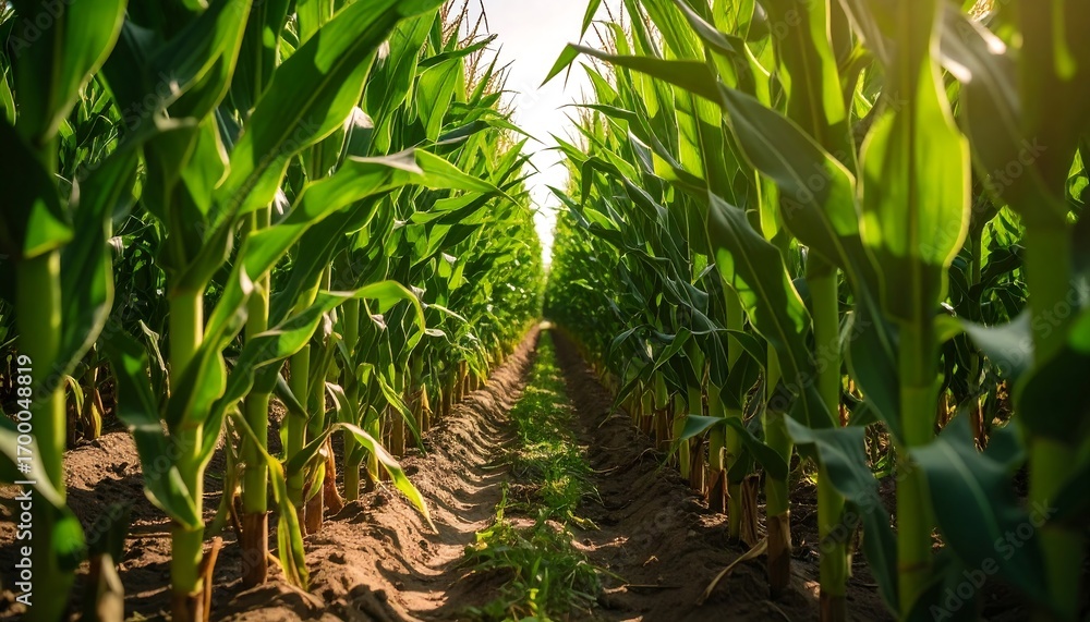 Obraz premium Cornfield pathway under sunlight