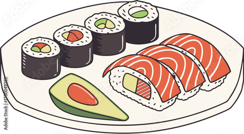 sushi set illustration flat vector