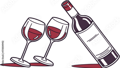 wine bottle and glasses illustration vector