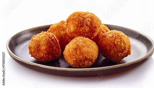 fried chicken balls on a plate isolated on white background