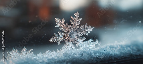 Macro photography of a snowflake winter wonderland crystal beauty frozen ice cold weather season