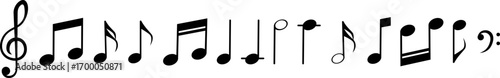 Music notes and clef symbols isolated on transparent background. Vector EPS 10