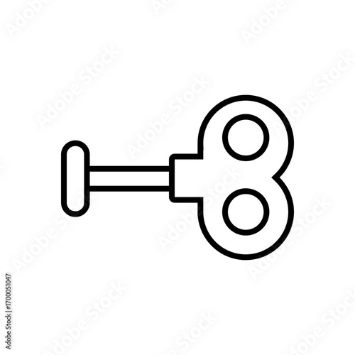 Simple line drawing of a wind-up key, isolated on a white background, commonly used for mechanical toys.