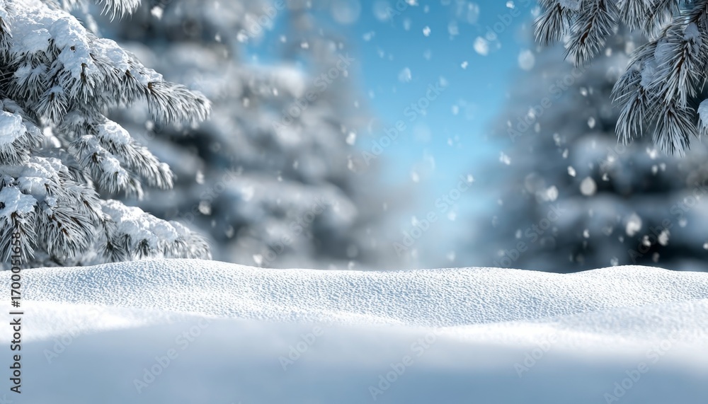 Fototapeta premium Enchanting Winter Wonderland with Majestic Snow-Covered Trees and Sparkling Frosty Landscape Views