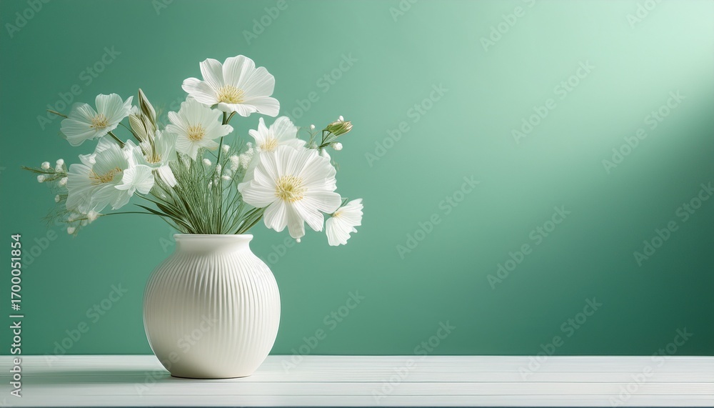 custom made wallpaper toronto digitalserene display featuring white vase with delicate flowers against soft mint green background creating calming atmosphere