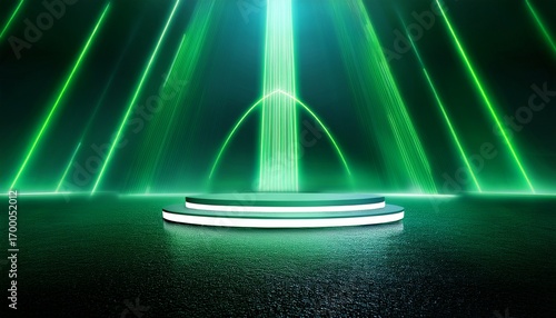 stunning photo of background podium 3d light neon green platform stage product abstract scene background 3d podium dark pedestal room glow studio empty stand floor night modern