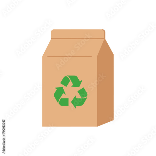 Brown cardboard carton with a recycling symbol, likely for food or beverage.