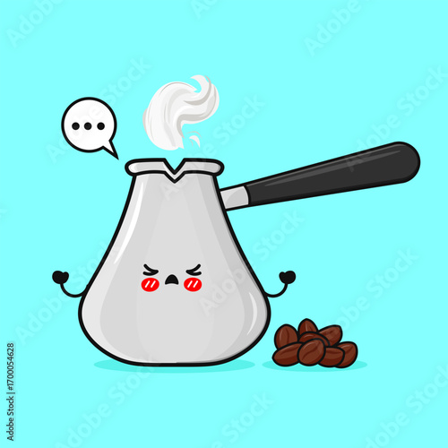 Cute coffee pot character with coffee beans
