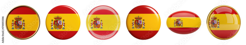 Obraz premium Spanish flag set including oval, round, glossy, and framed variations isolated. National symbol and travel concept.