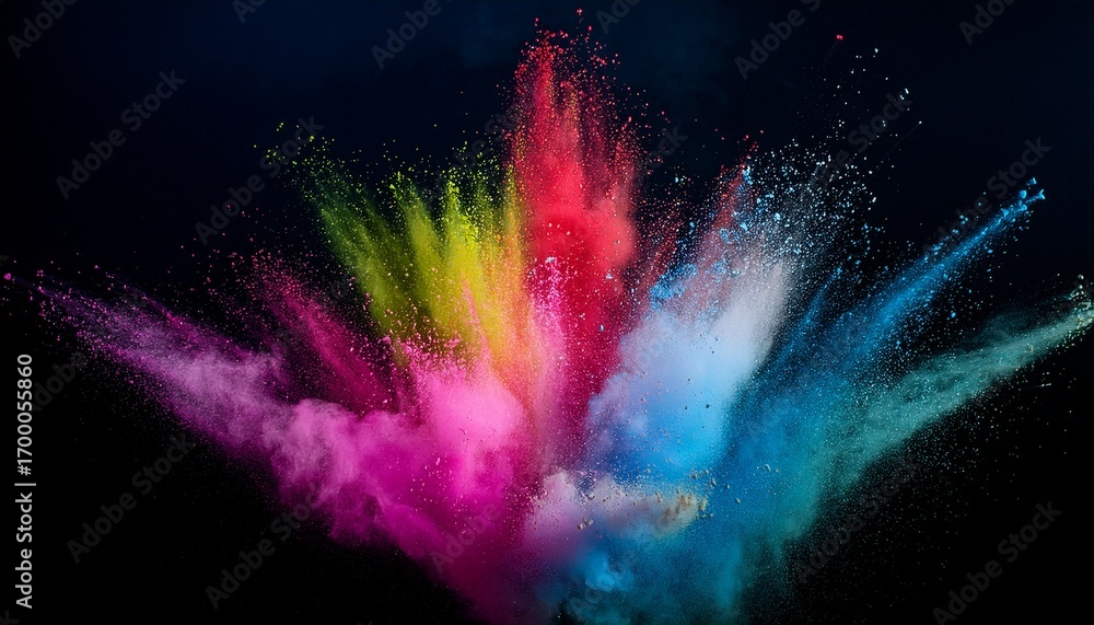 Fototapeta premium vibrant powder explosion with dynamic color bursts and striking contrast against a dark background