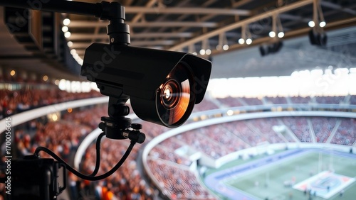 Security camera overlooking a large stadium crowd