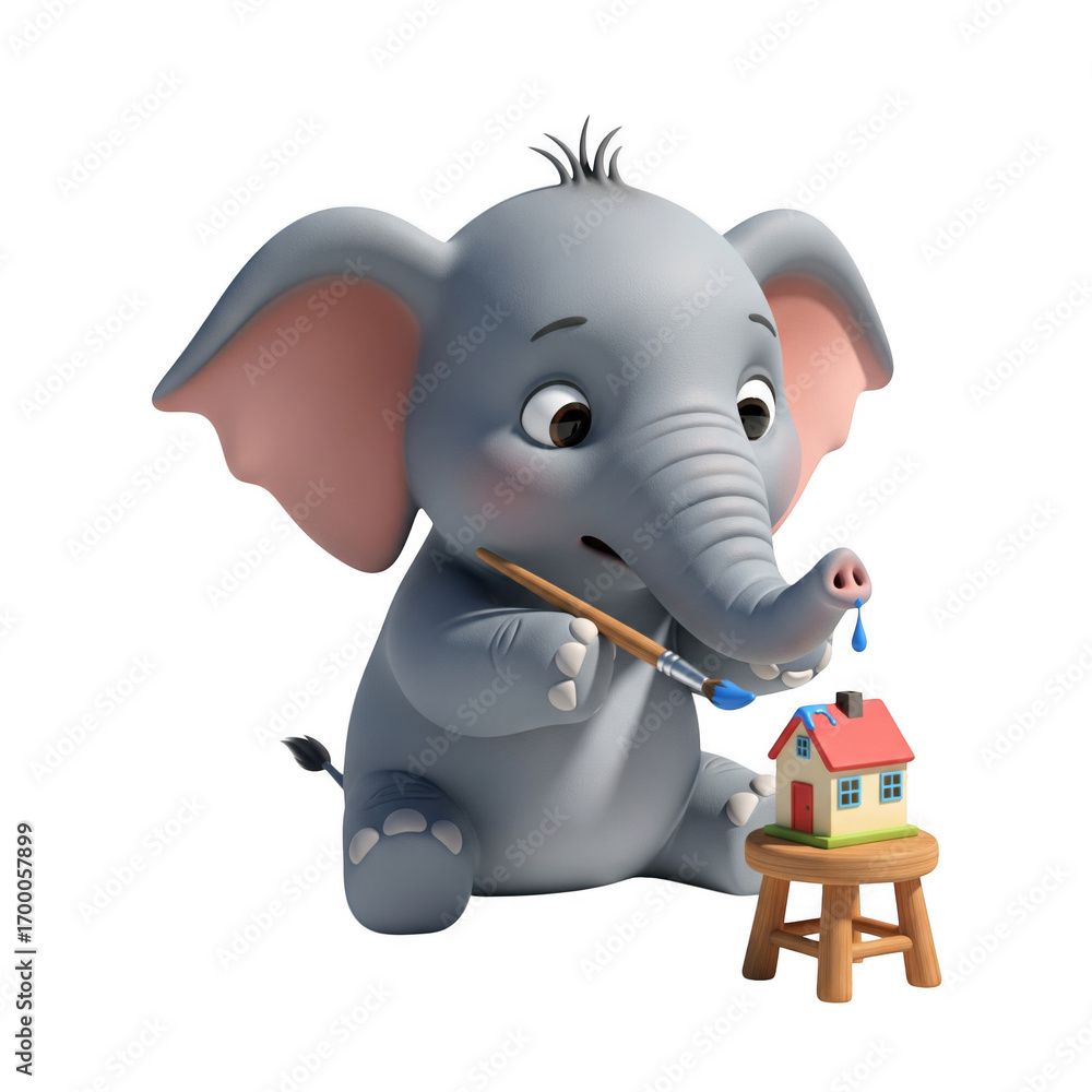 Naklejka premium Whimsical elephant creating miniature dream homes with artful precision