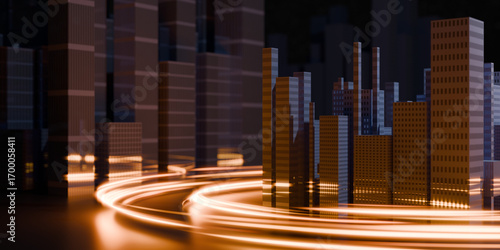 Futuristic Smart City with AI Transportation Technology and Digital Light Trails