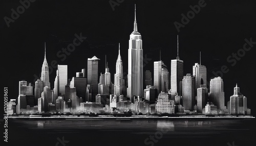 new york city skyline grayscale ambient occlusion on black background