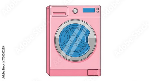 Pink Washing Machine Illustration: Home Appliance Cartoon