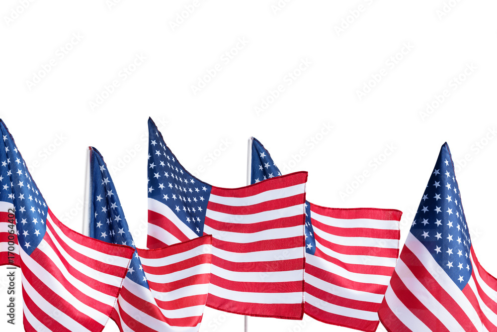 Obraz premium American national flag in a raw cut out on transparent background for design. Perfect collection of USA flag for 4th of July, Veterans Day, and other US patriotic holidays.