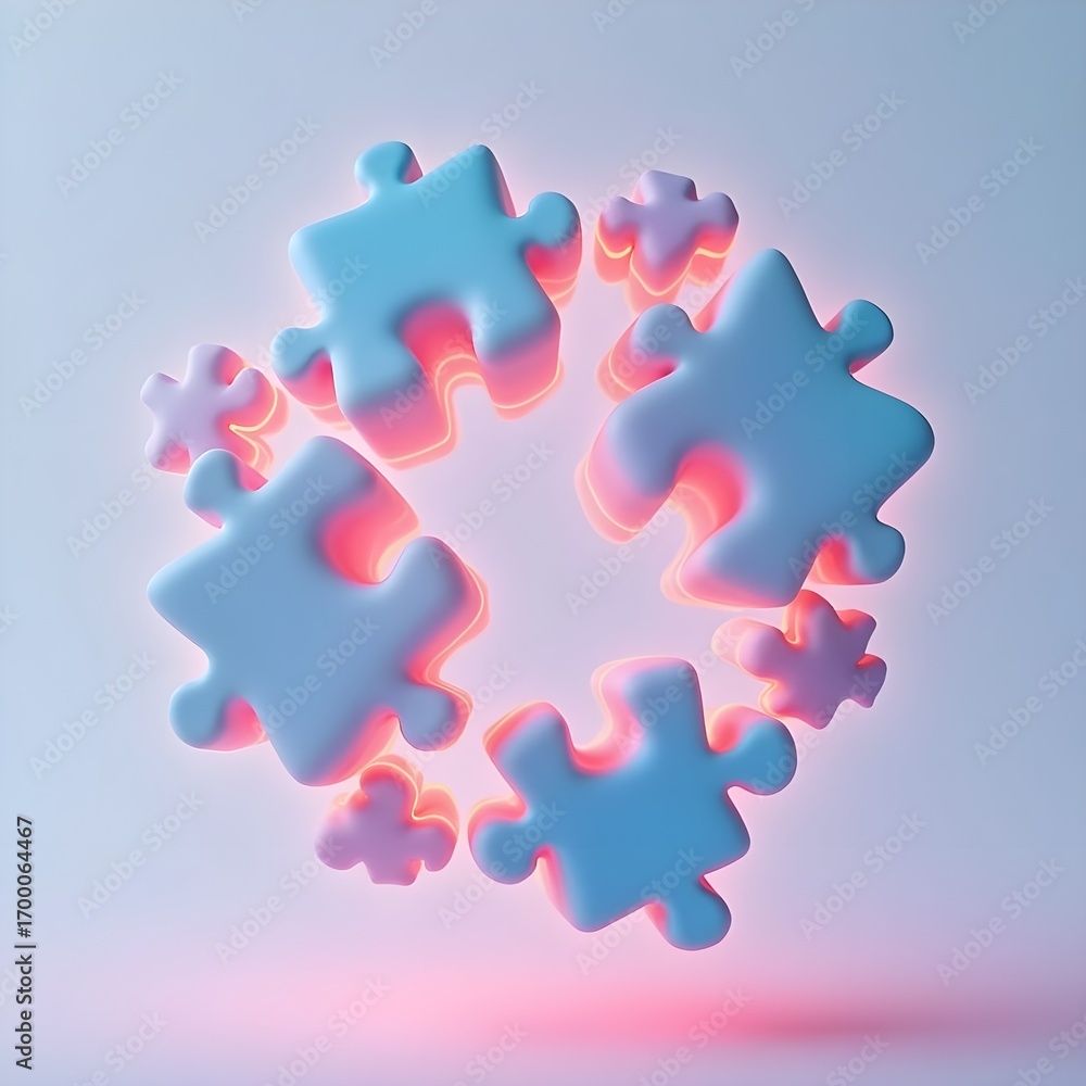 Obraz premium 3D Puzzle Pieces in Circle Representing Teamwork, Unity, and Collaboration