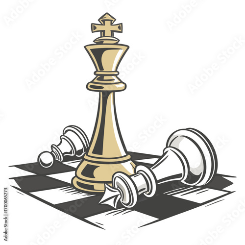 Vector art of chess king and pawn a strategic game of chess with the king standing tall and the pawn defeated, perfect for adding a touch of strategy to your designs