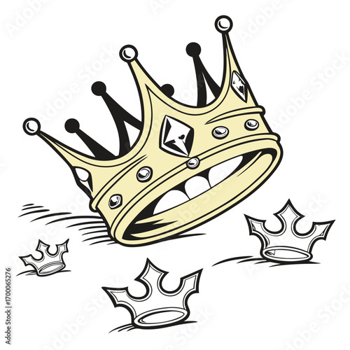 Vector art of cartoon crown with a toothy grin a whimsical illustration of royalty with a playful twist, perfect for adding a touch of humor to your designs