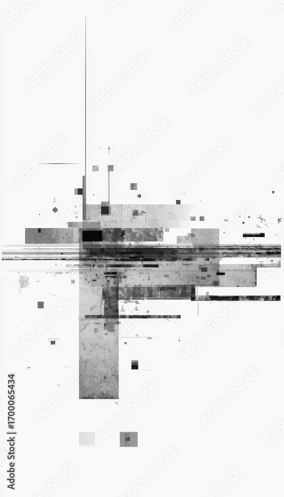 Fototapeta premium Stunning Digital Abstract Glitch Art Effect Background in Black and White with Distortion Texture