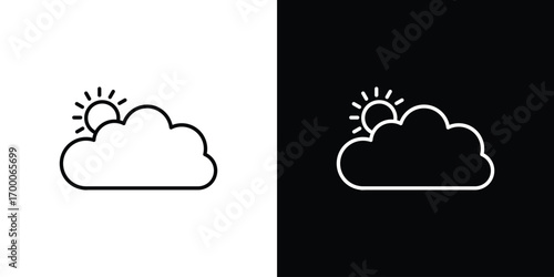 Partially cloudy icon pictogram on White Background Editable Stroke.