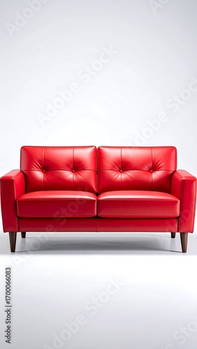 A stylish, modern two-seater sofa in vibrant red leather, set against a plain white background.
