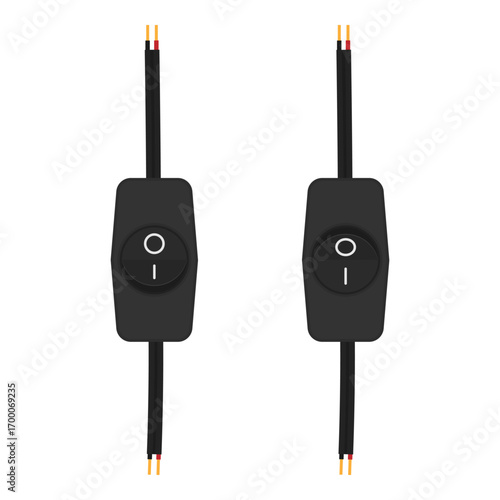 Rocker switches with wires isolated on white. Vector illustration for educational materials, electrical projects, technical documentation, and electronics-themed visuals