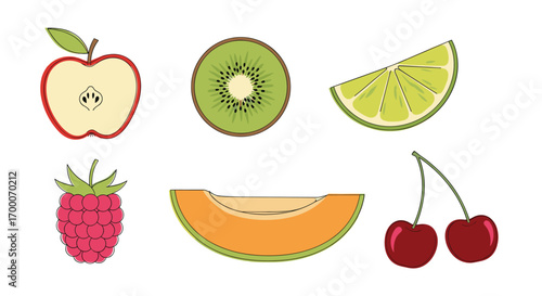 Collection of fresh juicy sliced fruits and berries for healthy eating and refreshment