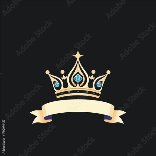 A sparkly princess crown is the focus of this flat vector logo  complete with a royal scroll banner.