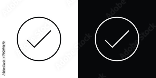Check mark icon pictogram on White Background Editable Stroke.
