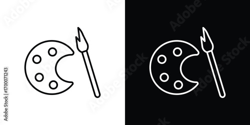 Brush and Palette icon pictogram on White Background Editable Stroke.