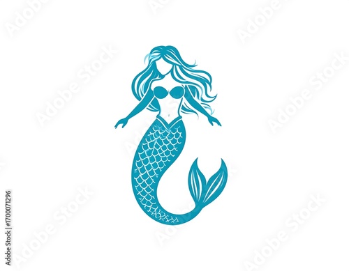 Enchanting aquatic mermaid silhouette with intricate scale details and flowing hair