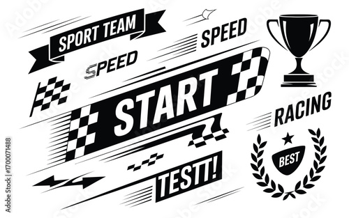 Race Car & Racing Stripes Vector Pack – Angled Checkered Patterns, Checkered Flag, Start and Finish Line, Motorsport, Dynamic Lines, Racing Stripe Speed, Sport Decals, Vehicle Tuning Stickers, Racing 