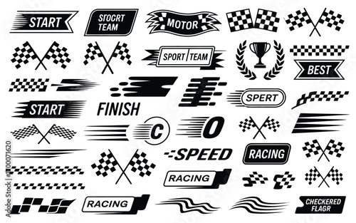 Racing Cars & Automotive Stripes Vector Set – Angled Checkered Patterns, Start and Finish Line, Checkered Flags, Dynamic Lines, Motorsport, Racing Stripe Speed, Sport Decals, Tuning Stickers, Car Grap