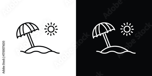 Beach icon pictogram on White Background Editable Stroke.