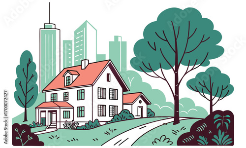 Charming suburban home nestled amongst city skyline.