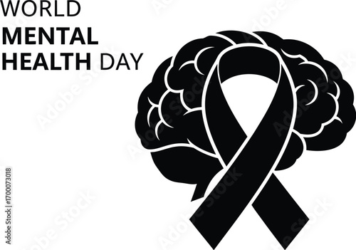 World mental health day vector illustration with brain and ribbon awareness concept design