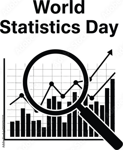 World statistics day concept with magnifying glass and graph