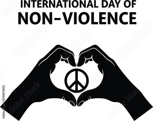 International day of nonviolence with hands forming heart shape and peace symbol