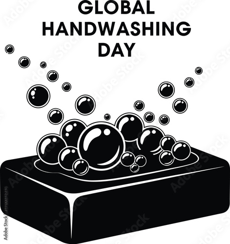 Illustration of global handwashing day with soap and bubbles to promote hygiene and health